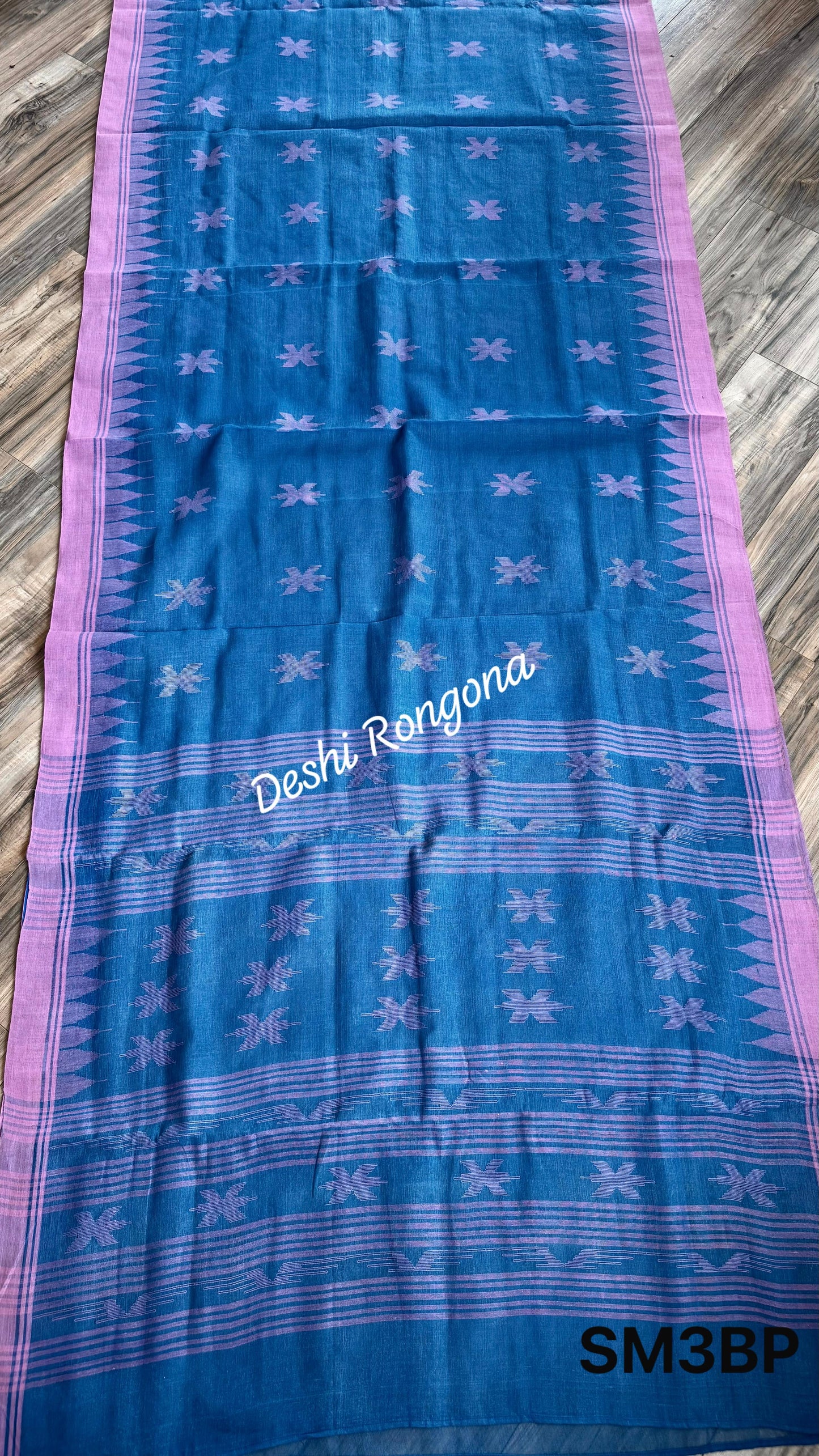 Sylheti Monipuri Handwoven Cotton Saree - Blue