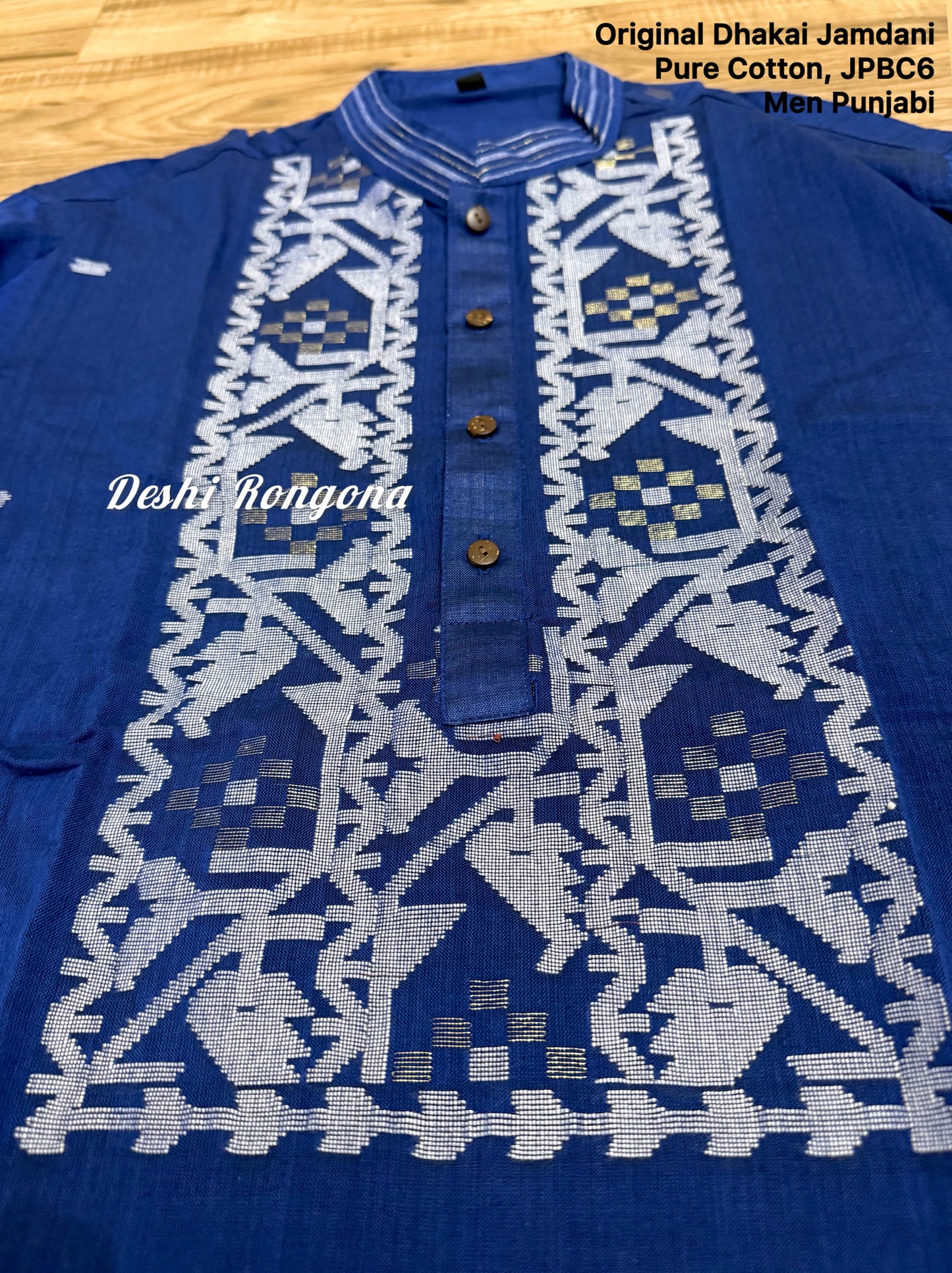 Original Dhakai Jamdani Punjabi – Handwoven Pure Cotton, Deep Blue