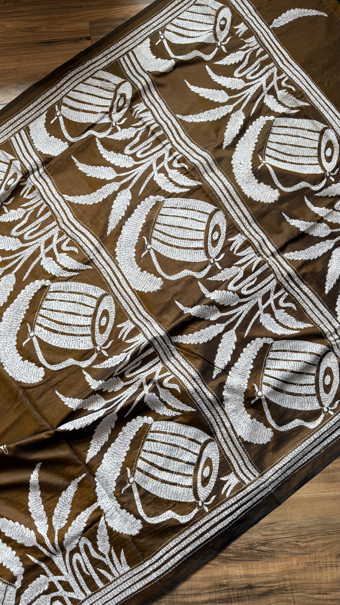 Brown Bangalore Silk Kantha Saree