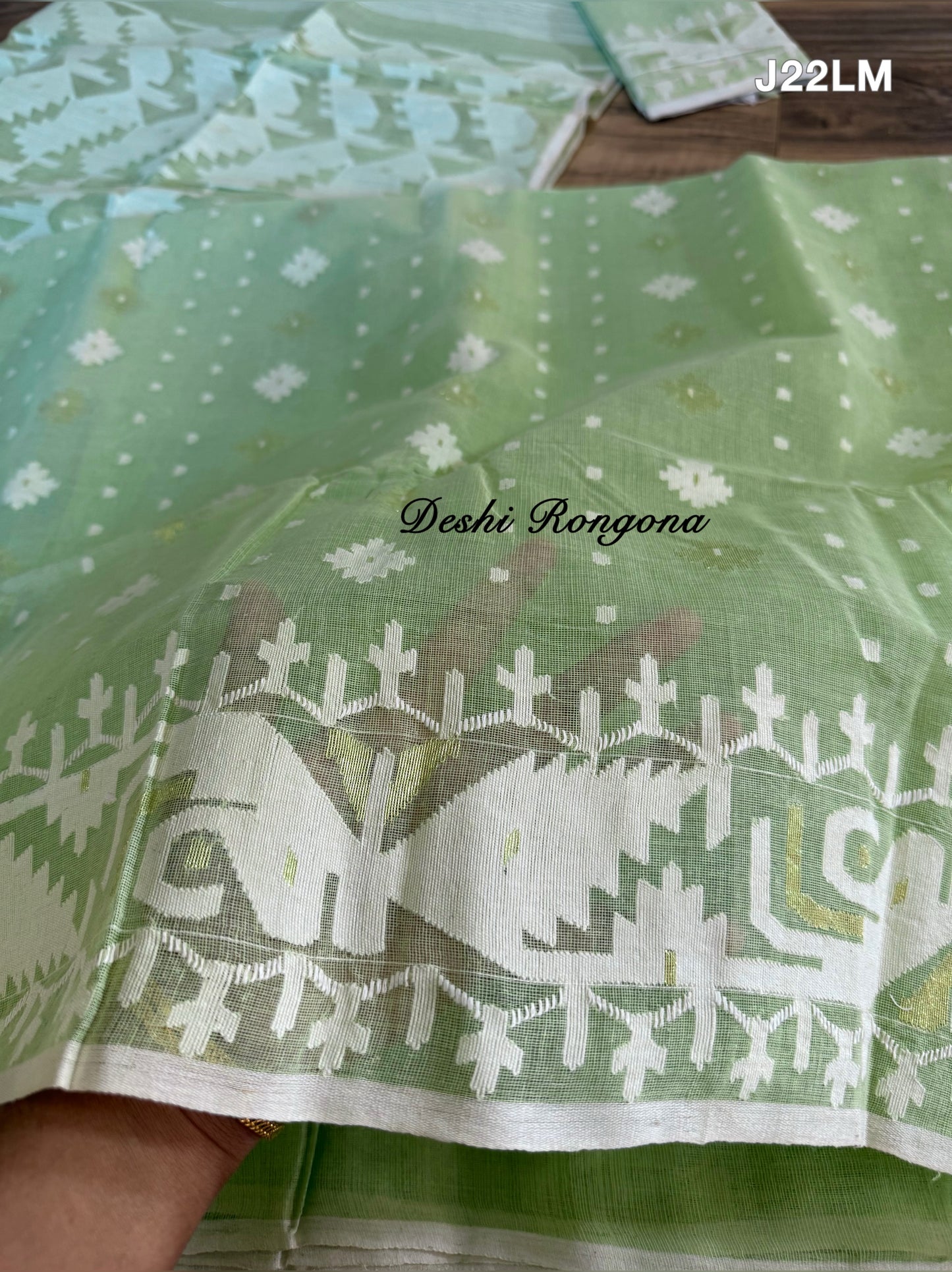 Original Dhakai Jamdani Saree, Handloom Classic -Mint Green