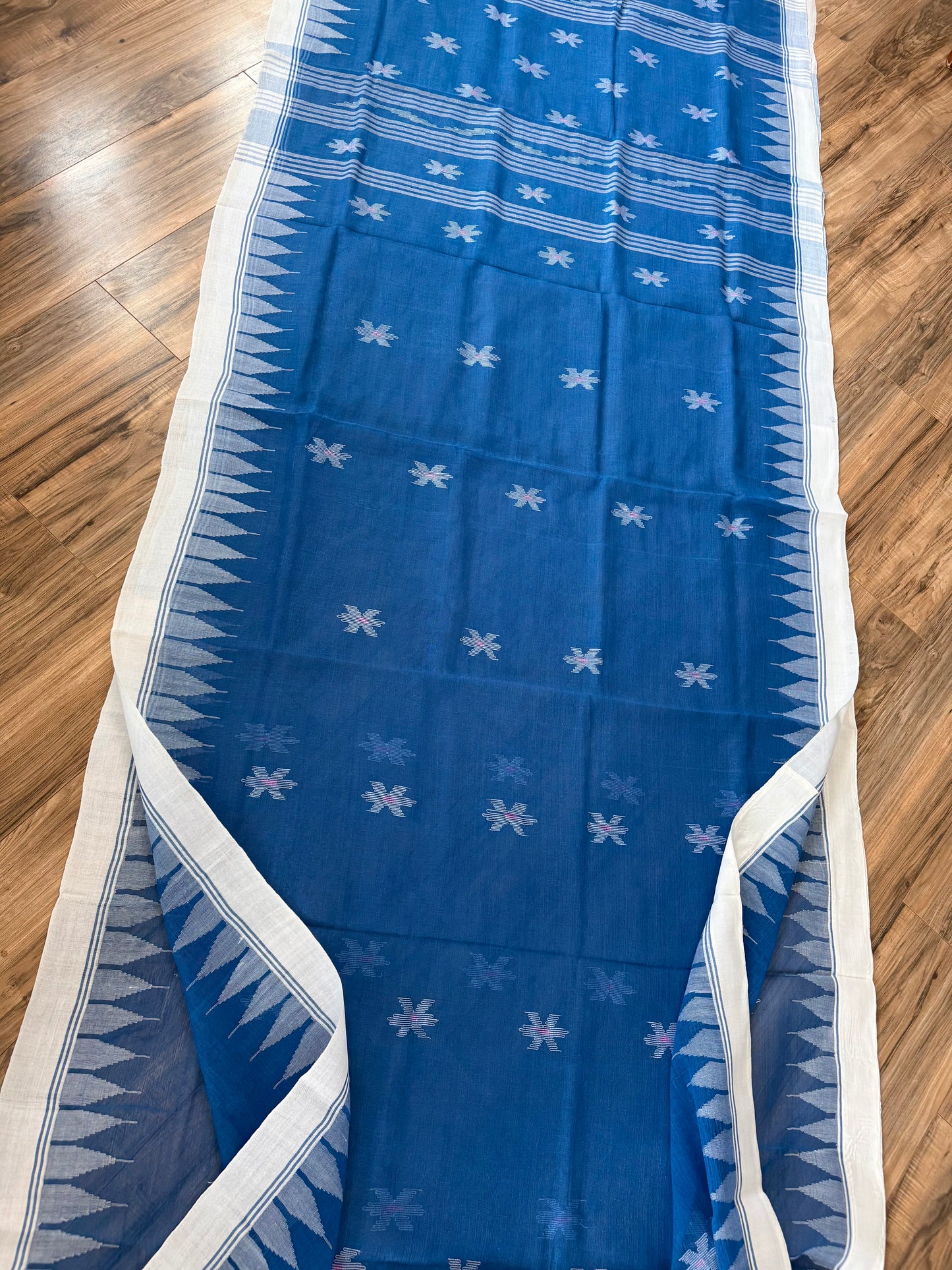 Sylheti Monipuri Handwoven Cotton Saree - Blue