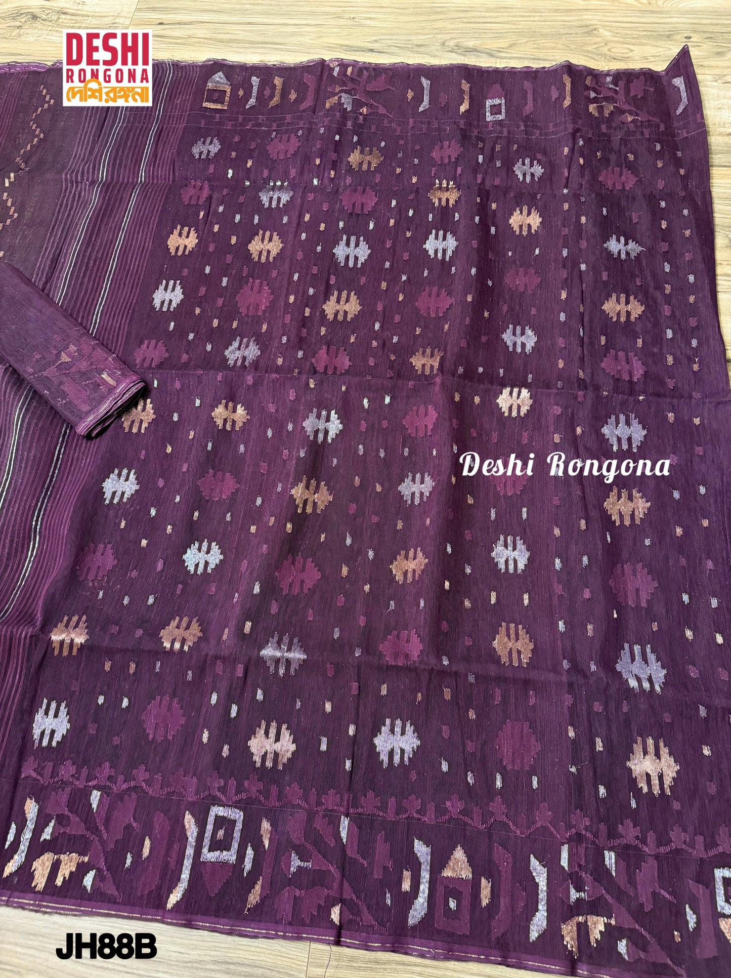 Original Dhakai Jamdani Saree - Plum Purple