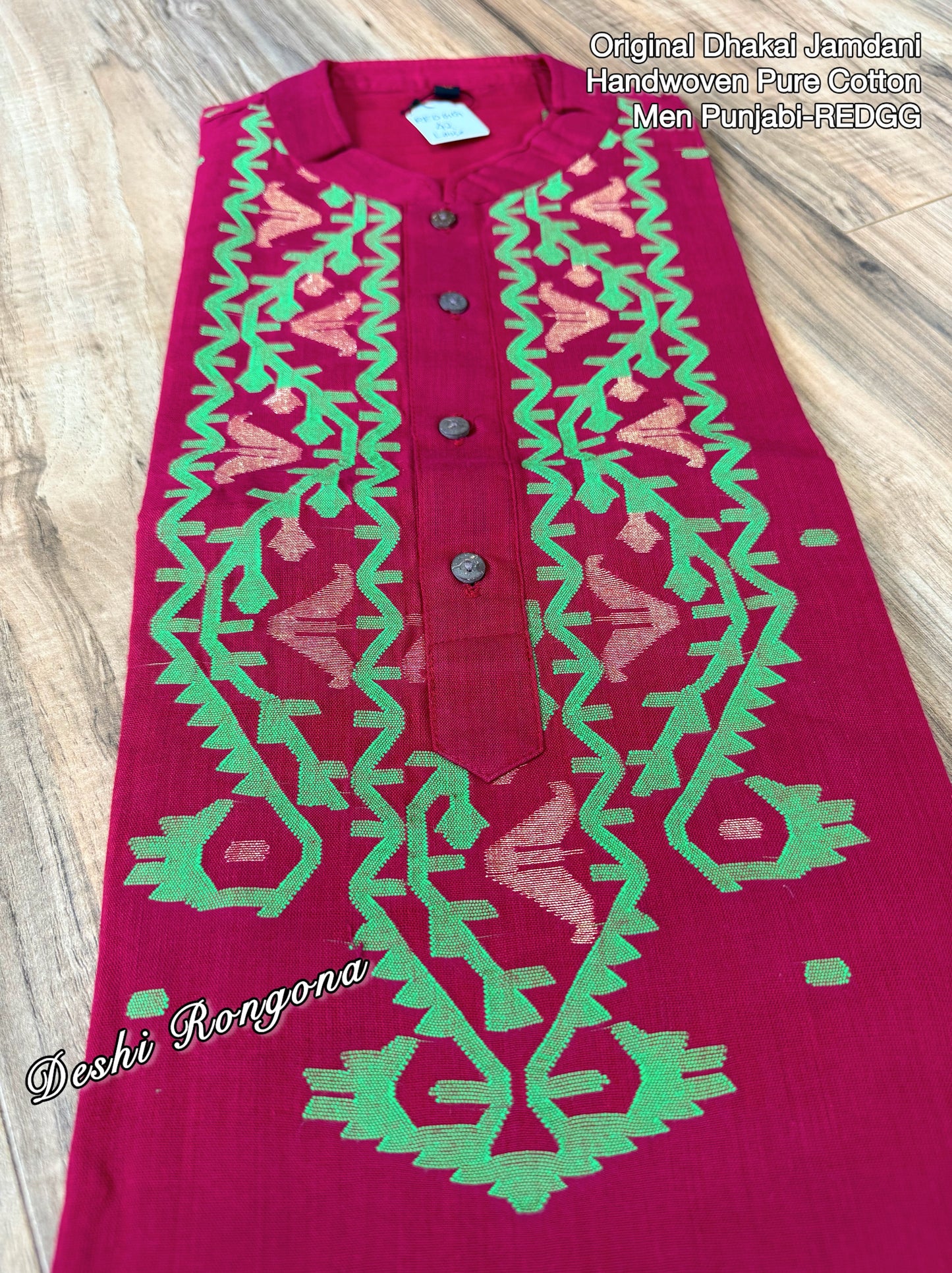 Original Dhakai Jamdani Punjabi – Handwoven Pure Cotton, RED