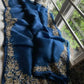 Original Moslin Hand Embroidery work Saree, Ocean Teal