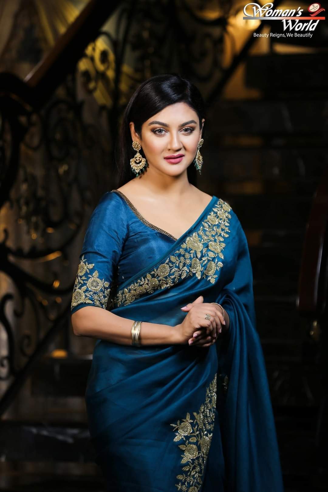 Original Moslin Hand Embroidery work Saree, Ocean Teal