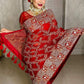 Original Moslin Handmade Karchupri work Saree, Bridal Red