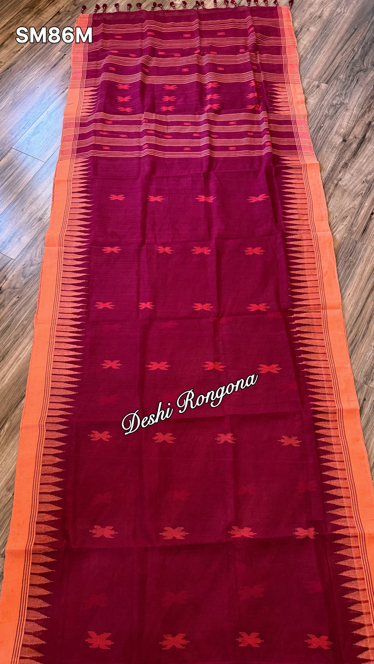 Monipuri Cotton saree, Maroon and Orange