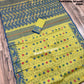 Elegant Dhakai Jamdani Saree, Classic Lemon Olive