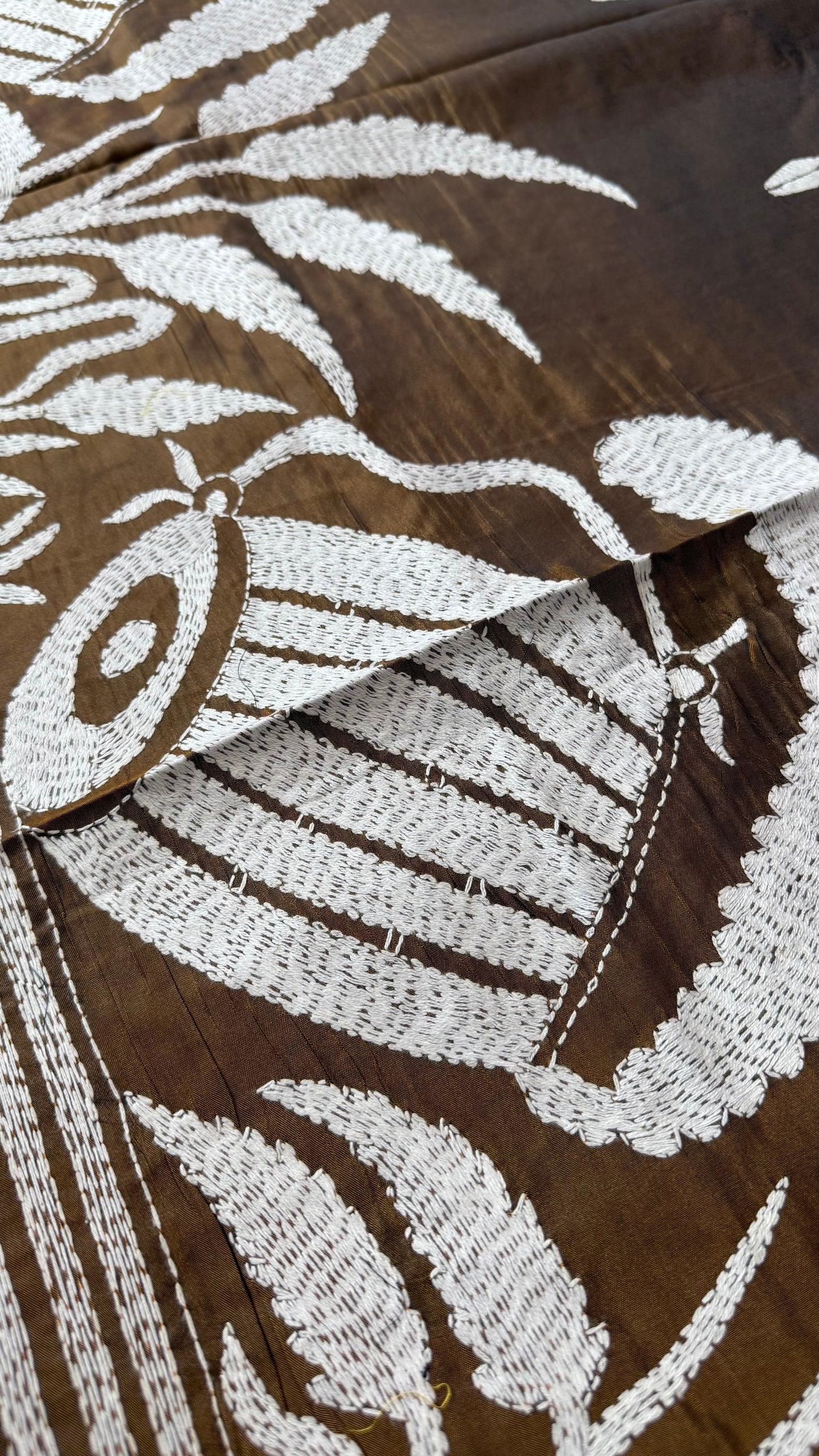 Brown Bangalore Silk Kantha Saree