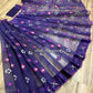Elegant Violet Dhakai Jamdani Saree - Handloom Classic