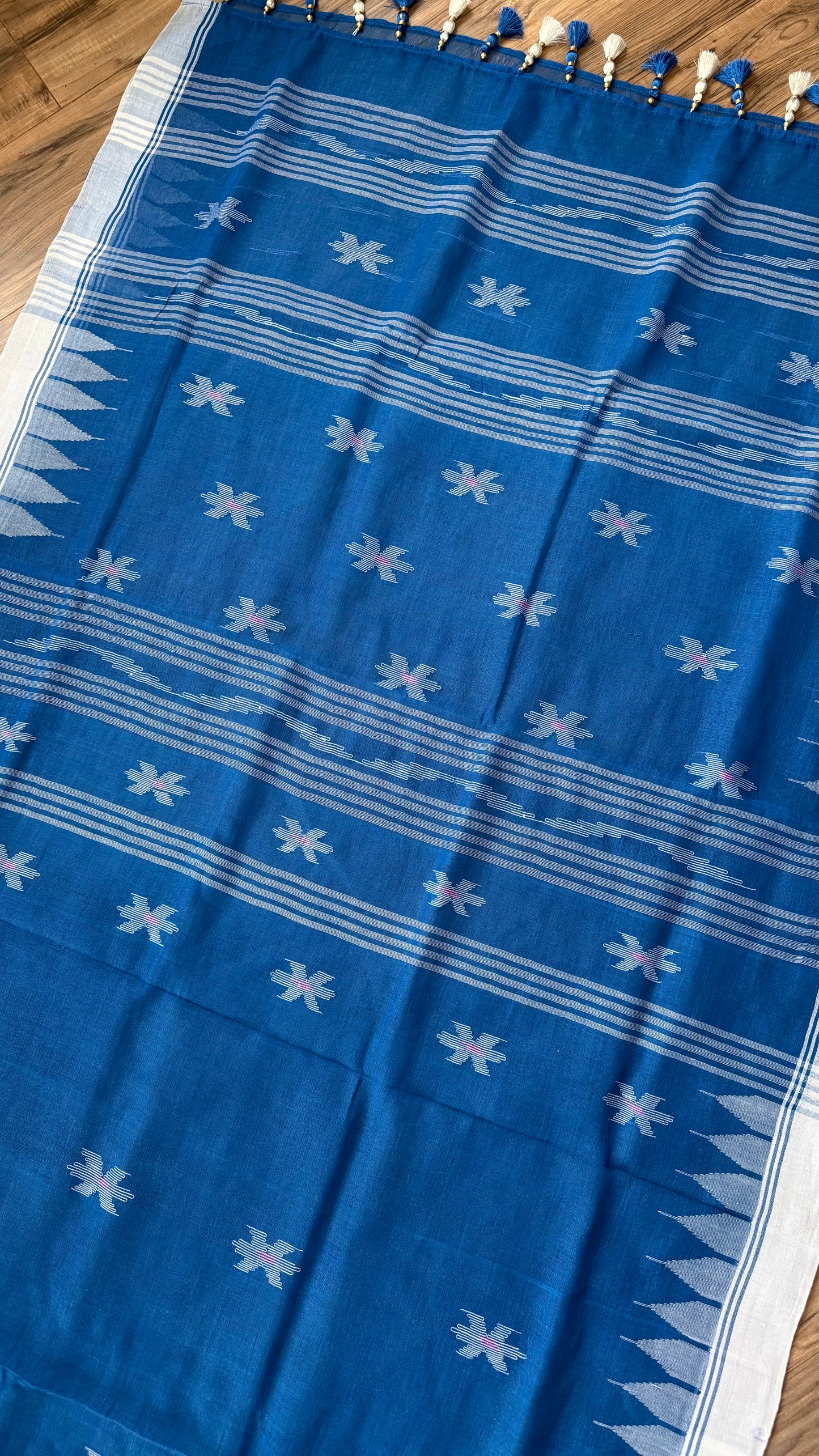 Sylheti Monipuri Handwoven Cotton Saree - Blue
