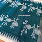 Monipuri Handwoven Cotton Saree – Teal & White