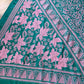 Sea green Bangalore Silk Kantha Saree with pink work