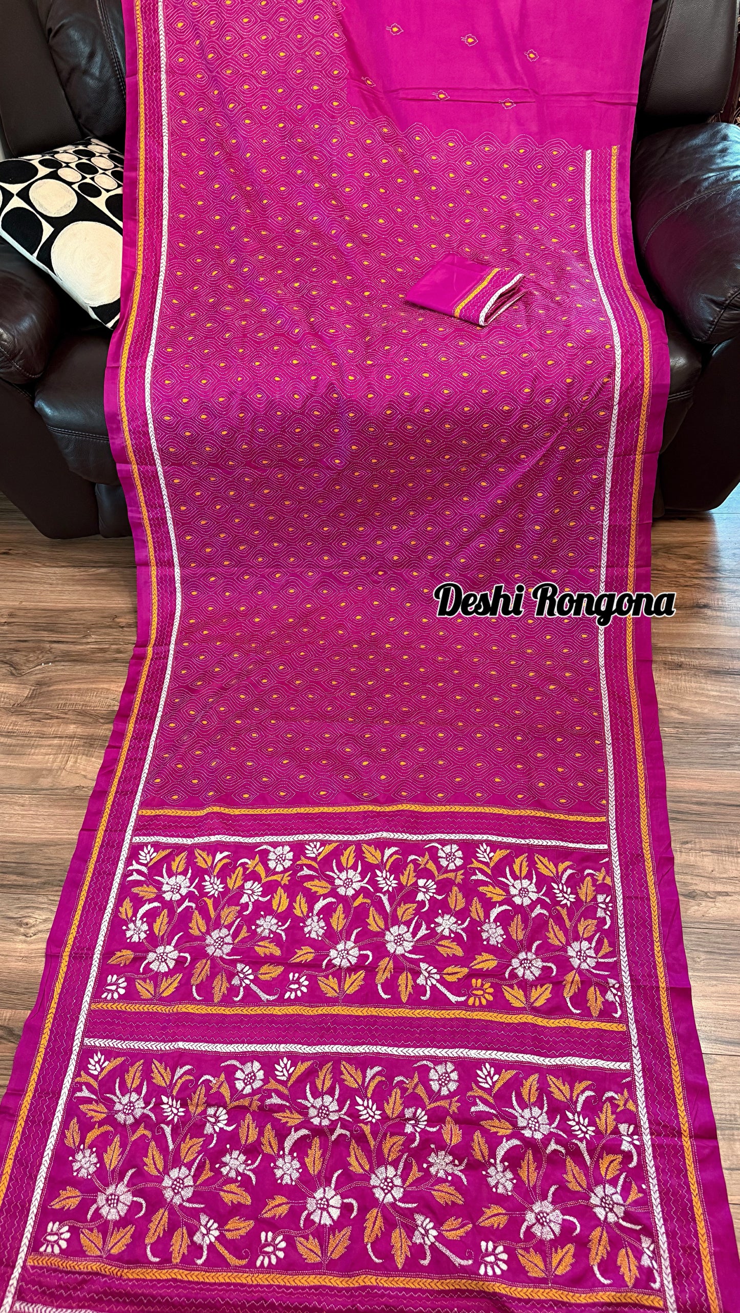 Magenta Bangalore Silk Kantha Saree
