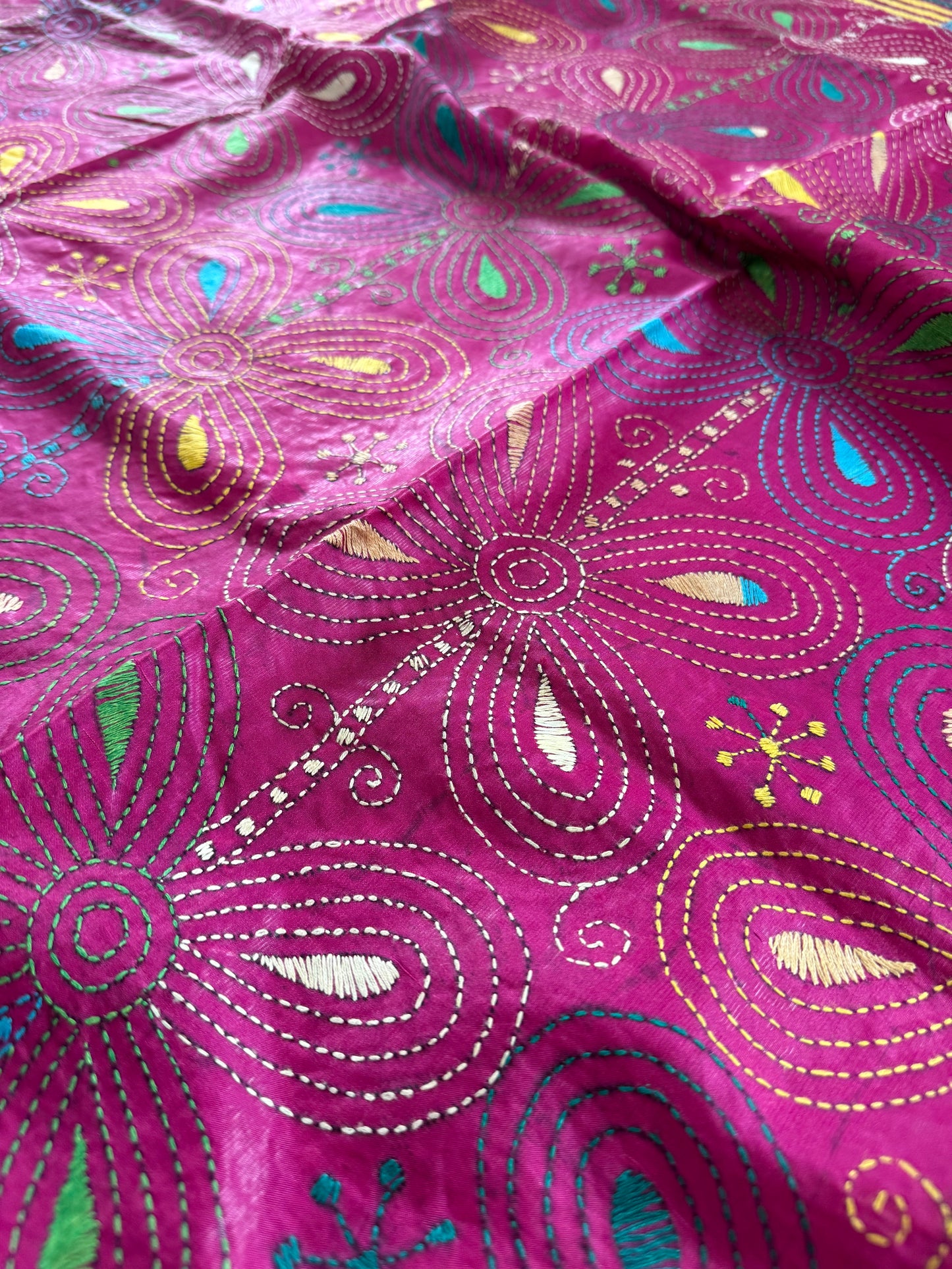 Magenta Pink Bangalore Silk Kantha Saree