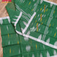 Green Monipuri Cotton Saree with White Woven Border