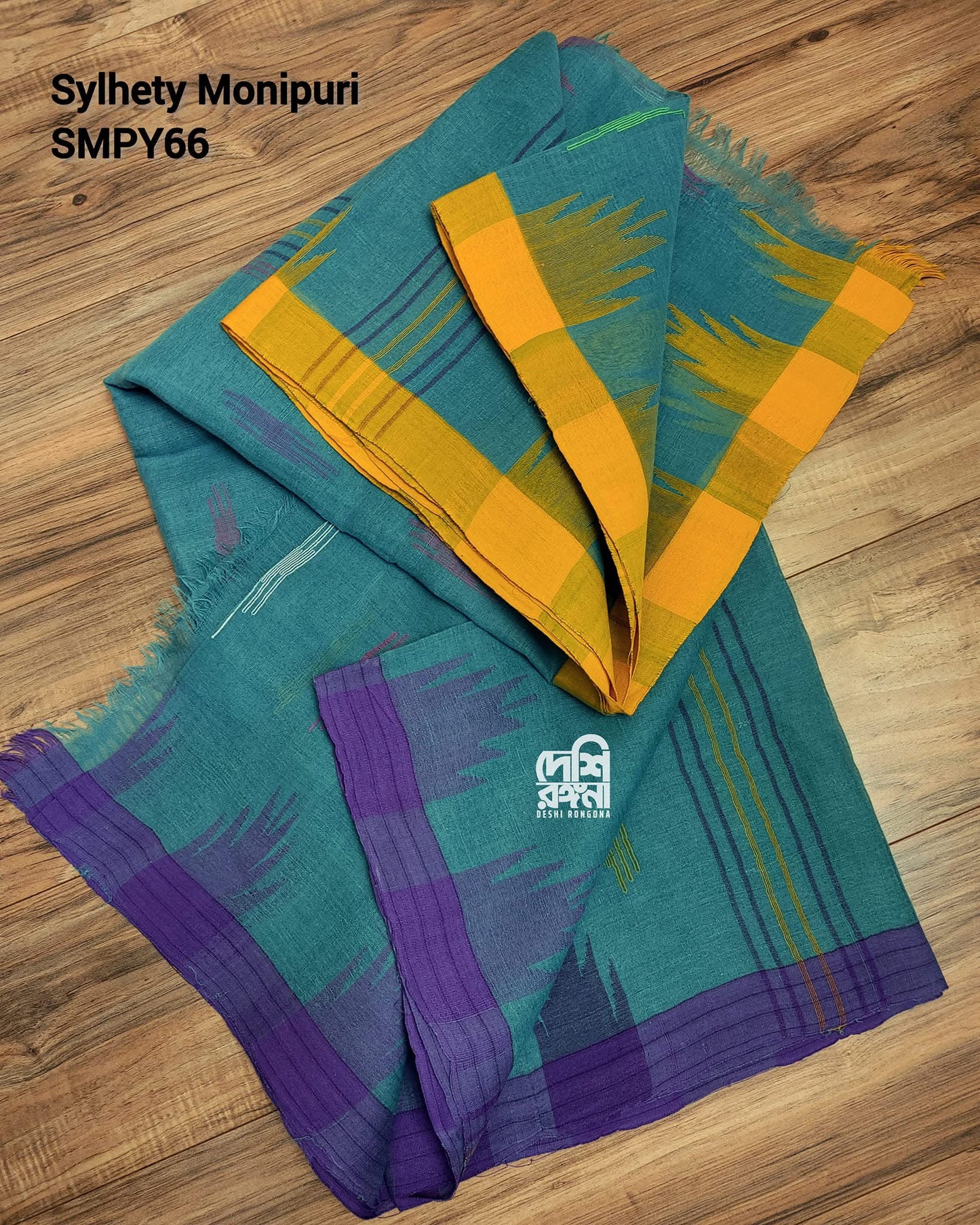 Sea Green Monipuri Saree with Dual Temple Border