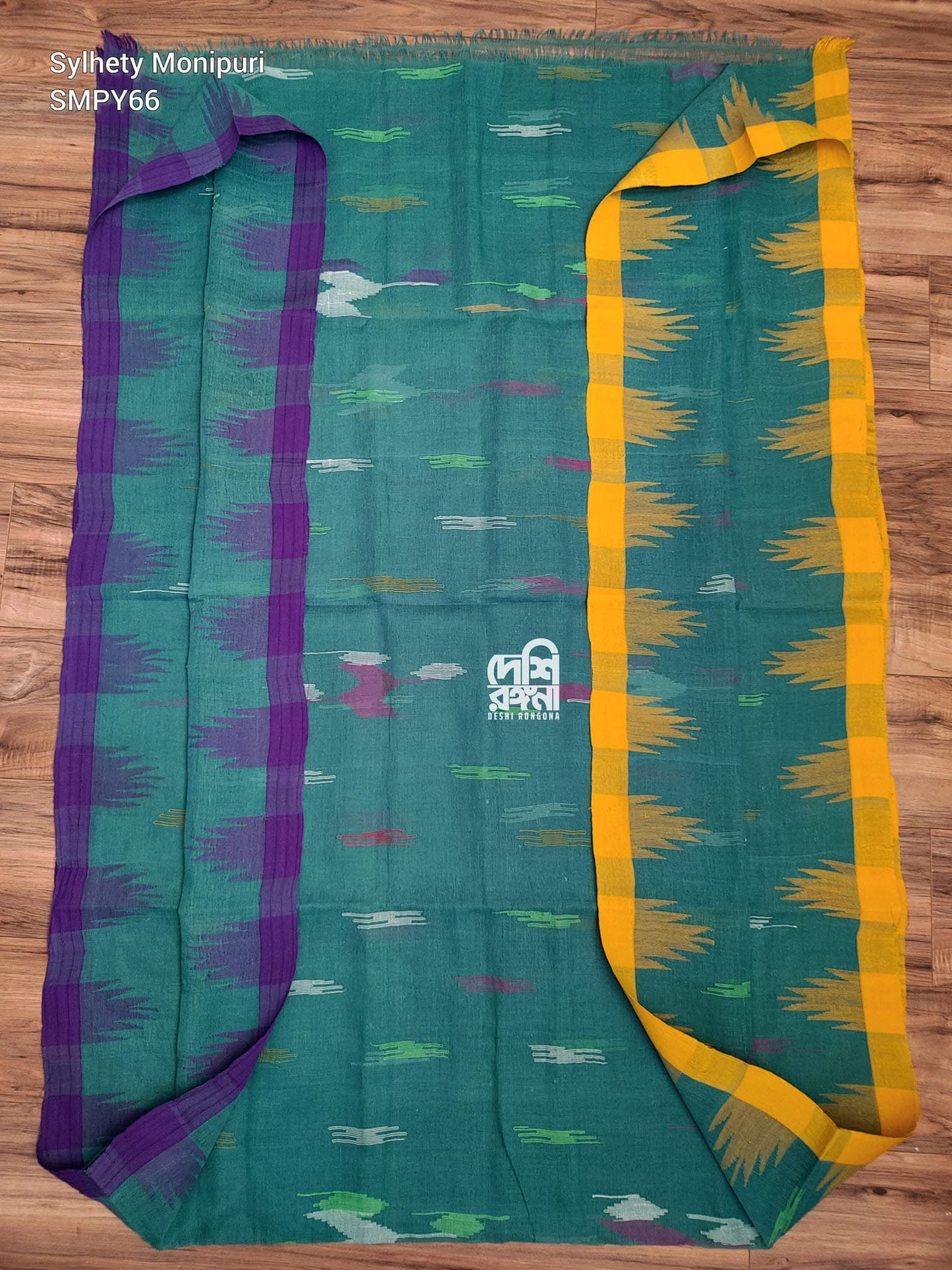 Sea Green Monipuri Saree with Dual Temple Border