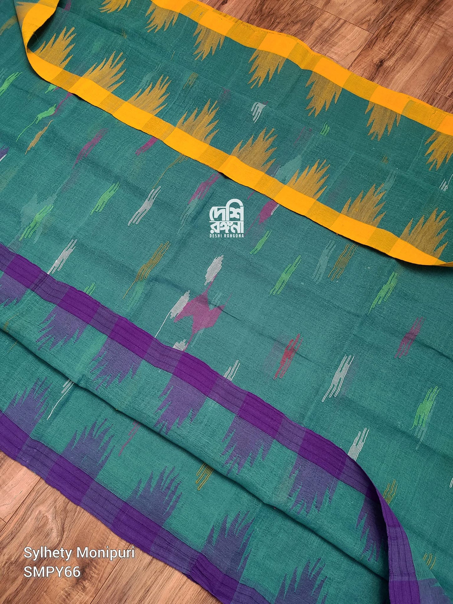 Sea Green Monipuri Saree with Dual Temple Border