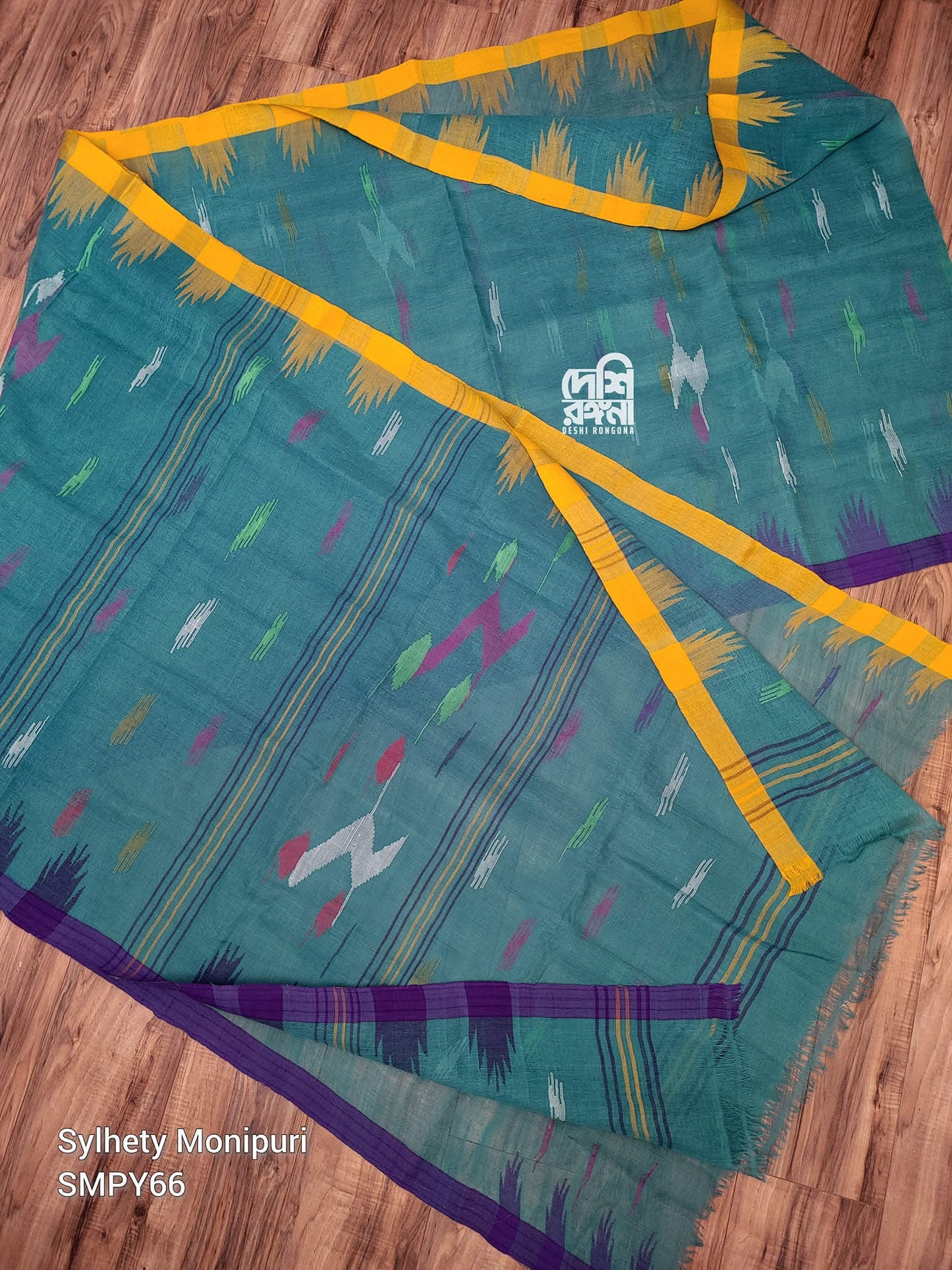 Sea Green Monipuri Saree with Dual Temple Border
