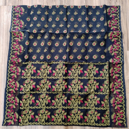 Tangail Tantuja Semi Muslin-Cotton Saree, Beautiful Olive with Magenta-Golden Thread Work, Handwoven Elegant, Made in Tangail,Bangladesh