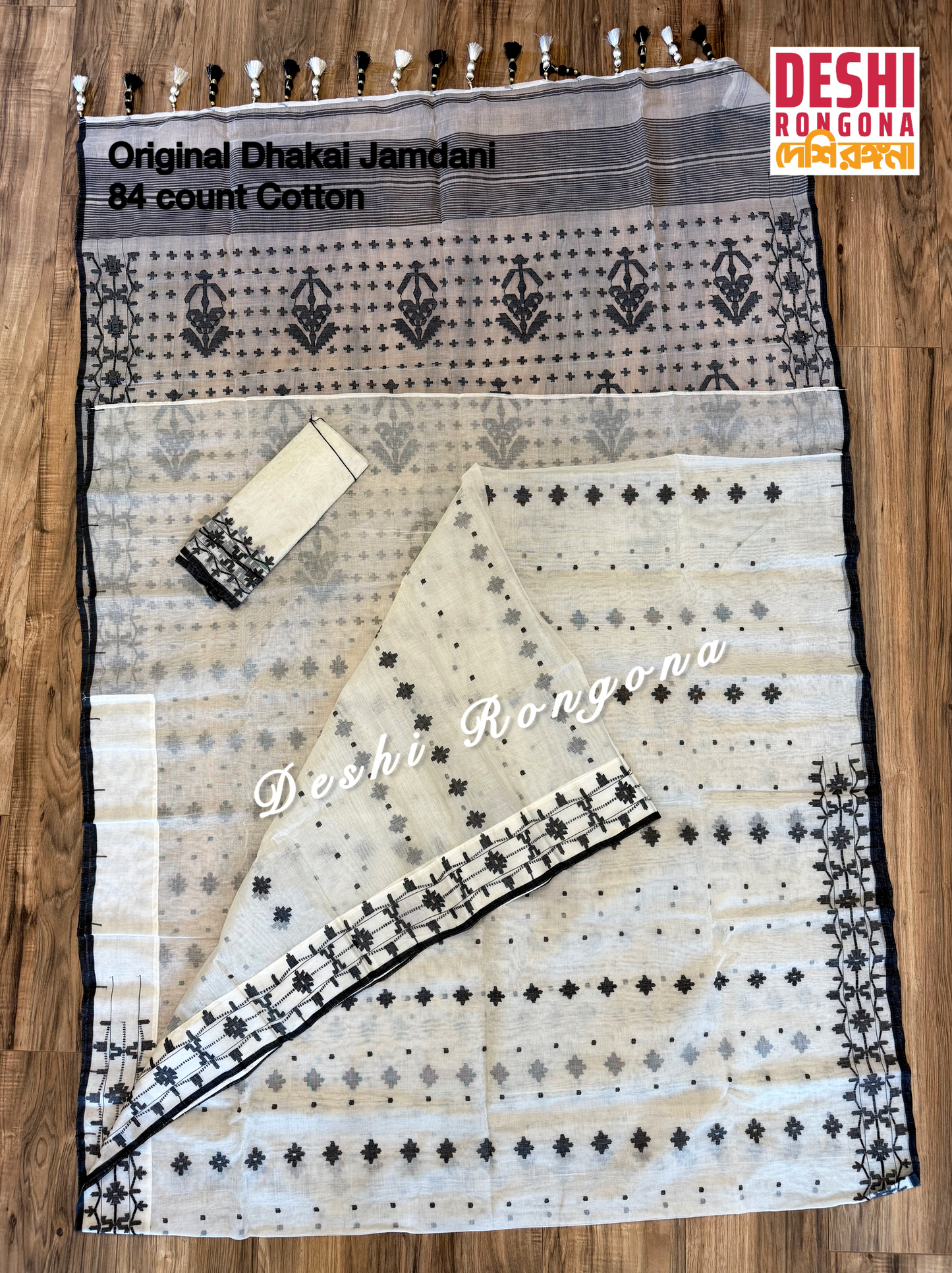 Elegant Pure Cotton Off White Dhakai Jamdani Saree