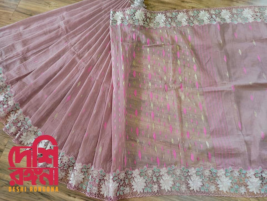 Mauve Pink Cutwork Jamdani Dhakai – Embroidered