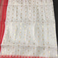 White Red Dhakai Jamdani Saree – Halfsilk, Handwoven