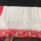 White Red Dhakai Jamdani Saree – Halfsilk, Handwoven