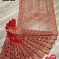 Original Moslin Hand Embroidered Saree, Bridal Red
