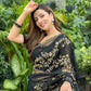 Original Moslin Hand Karchupi work Saree, Black