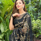 Original Moslin Hand Karchupi work Saree, Black