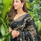 Original Moslin Hand Karchupi work Saree, Black