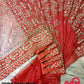 Original Moslin Hand Embroidered Saree, Bridal Red