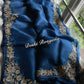 Original Moslin Hand Embroidery work Saree, Ocean Teal