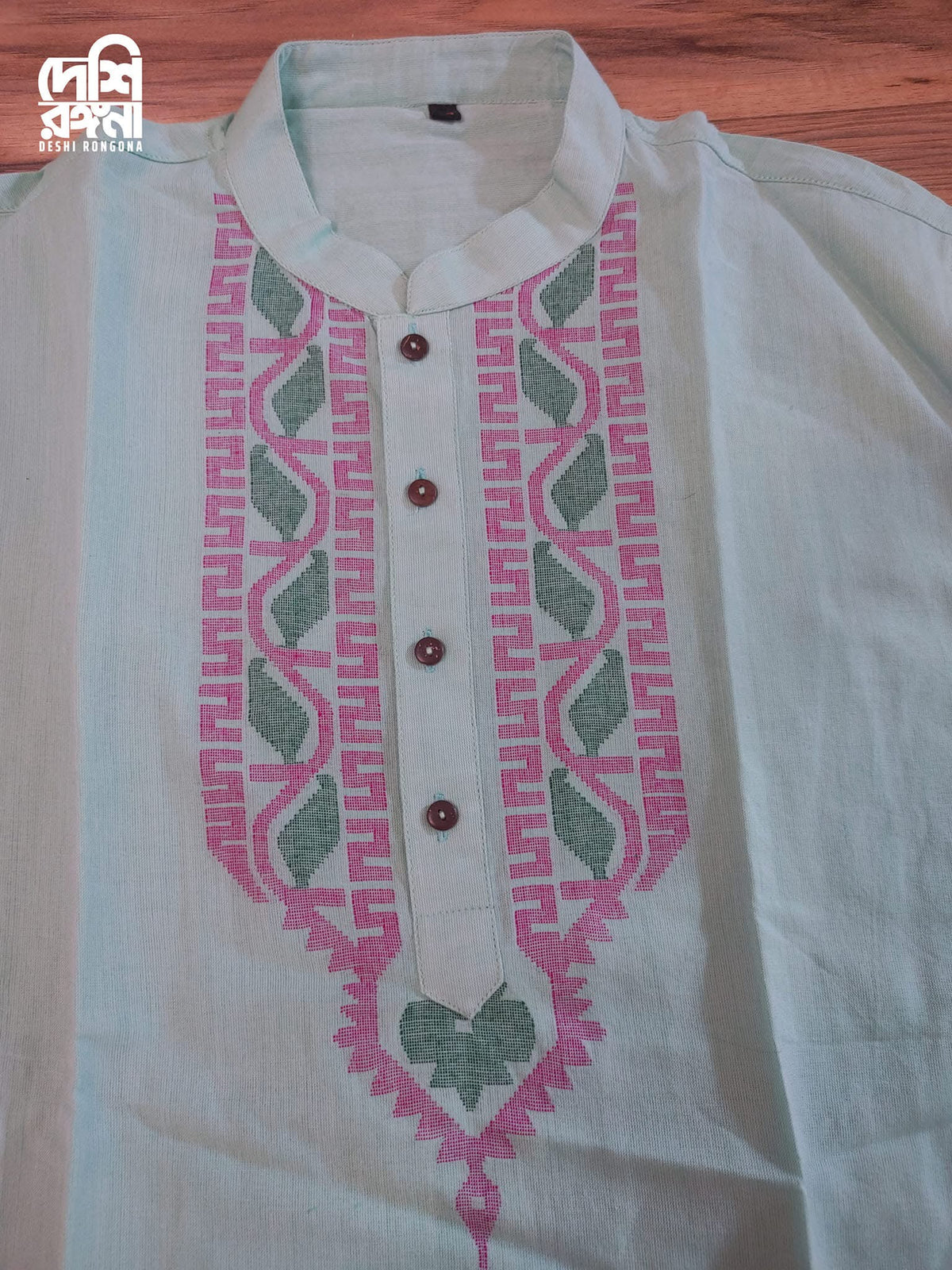 Original Dhakai Jamdani Men/Kid Punjabi, Pure Cotton, Mint Green Color, Loose Fit, Handwoven, Comfortable, Elegant, Made in Dhaka,Bangladesh