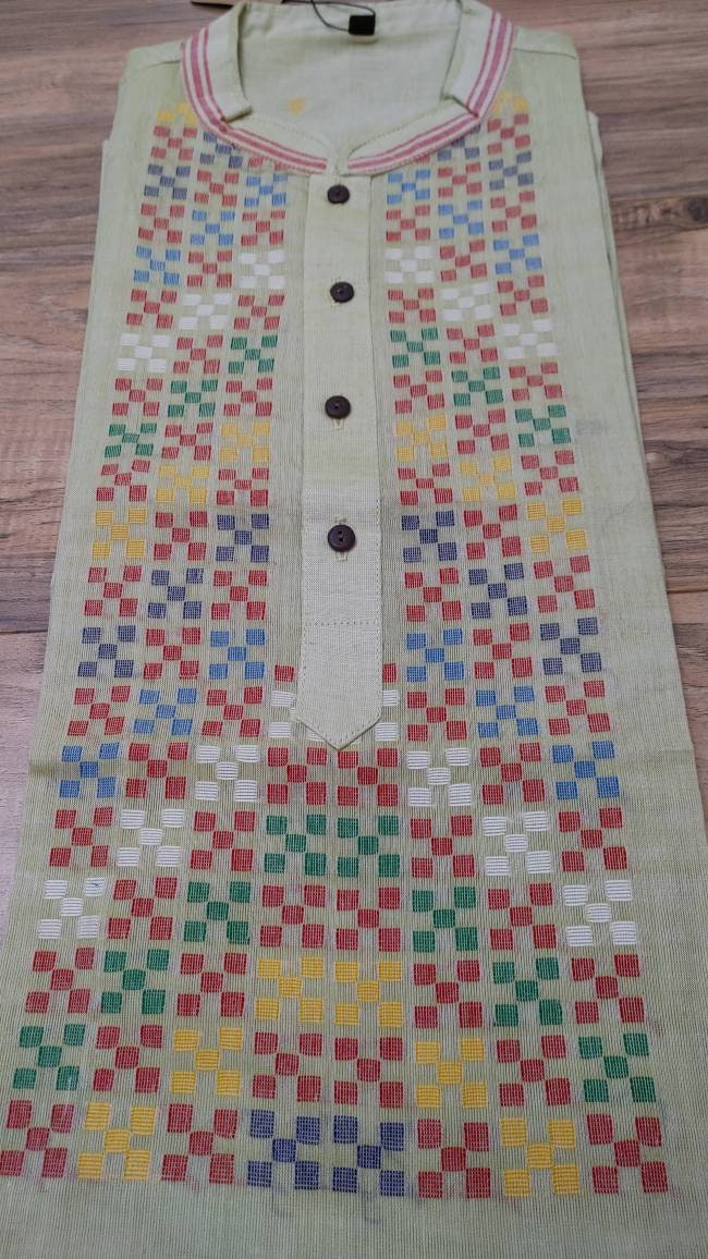 Original Dhakai Jamdani Men Punjabi-Warm Sage
