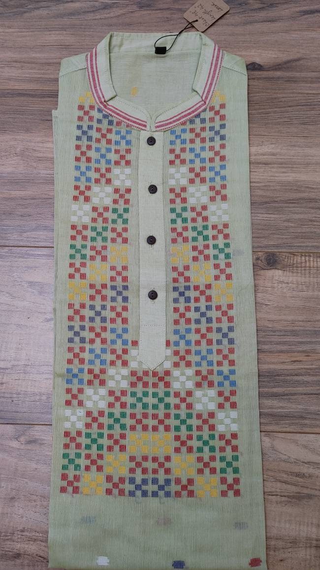 Original Dhakai Jamdani Men Punjabi-Warm Sage