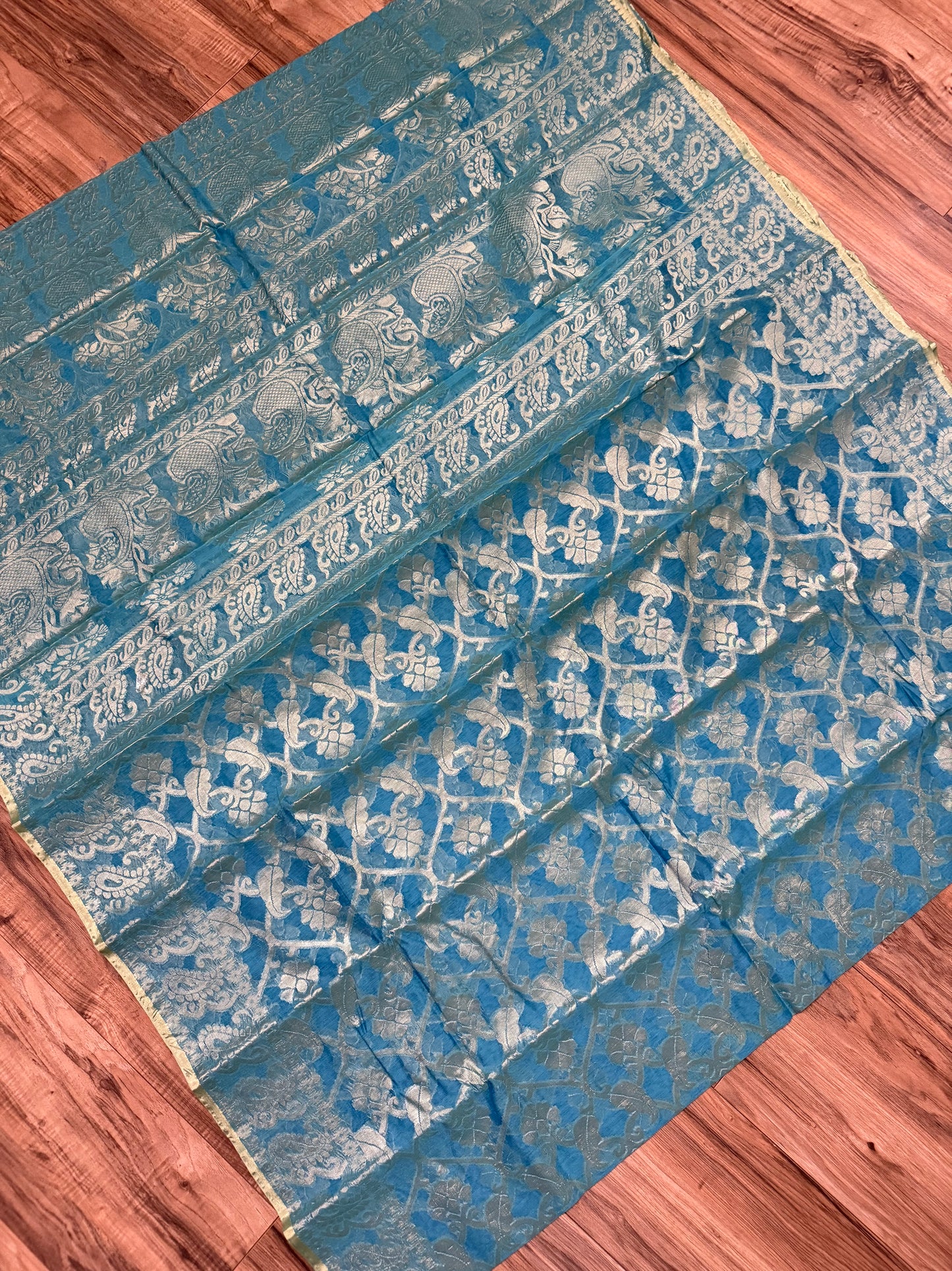 HalfSilk Tangail Saree, Beautiful Merigold Color with Red and Golden Thread Work, Handloomed, Elegant, Classy Party Ware Sharee