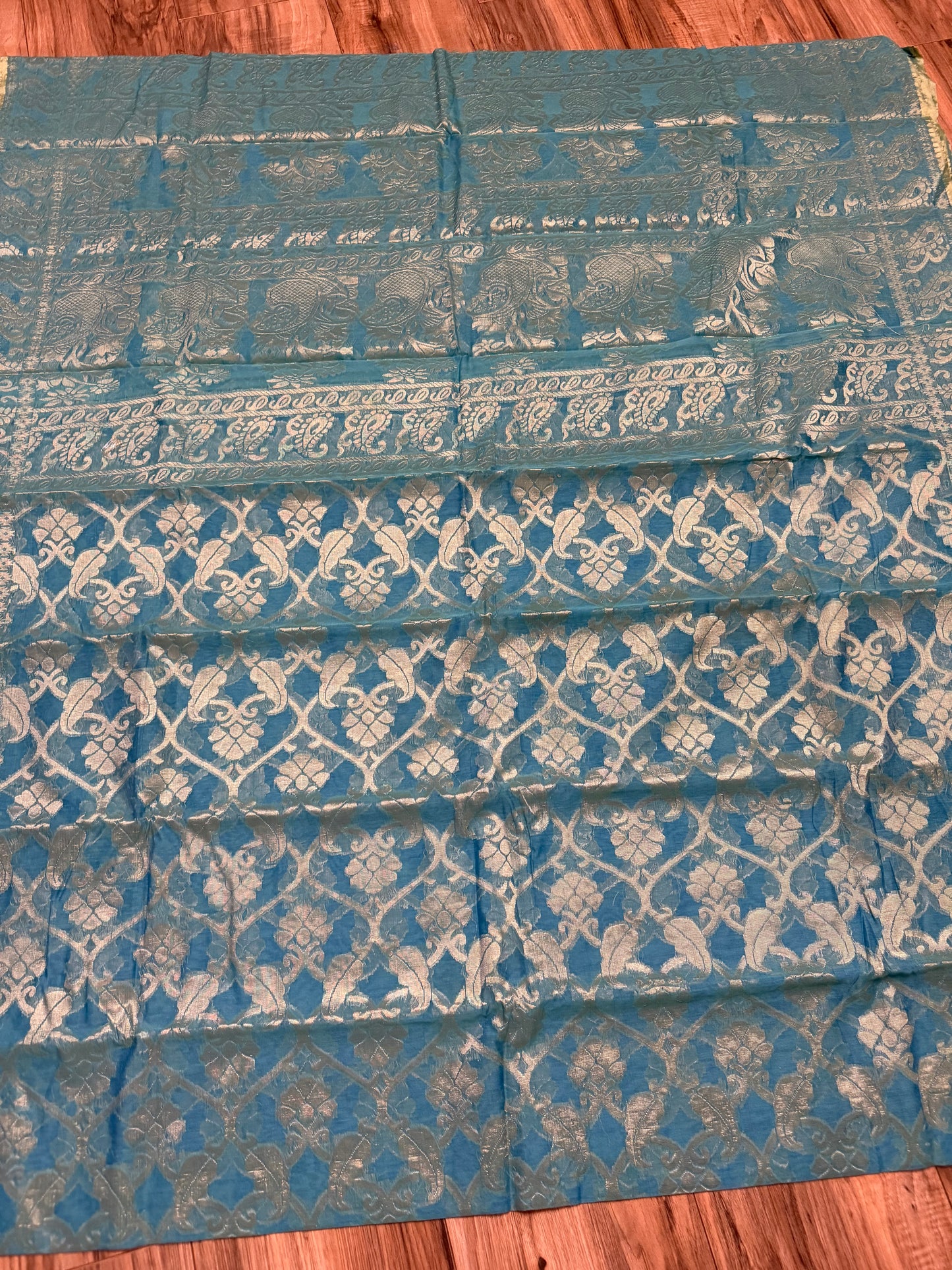 HalfSilk Tangail Saree, Beautiful Merigold Color with Red and Golden Thread Work, Handloomed, Elegant, Classy Party Ware Sharee