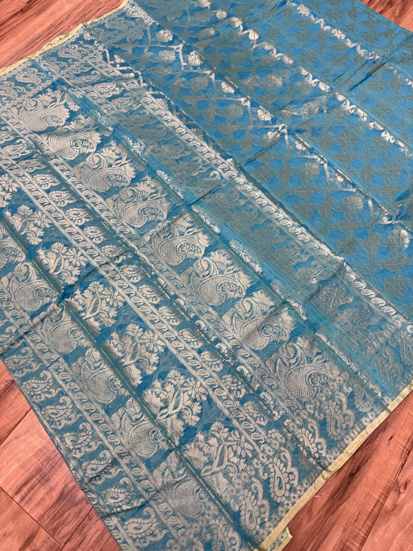 HalfSilk Tangail Saree, Beautiful Merigold Color with Red and Golden Thread Work, Handloomed, Elegant, Classy Party Ware Sharee