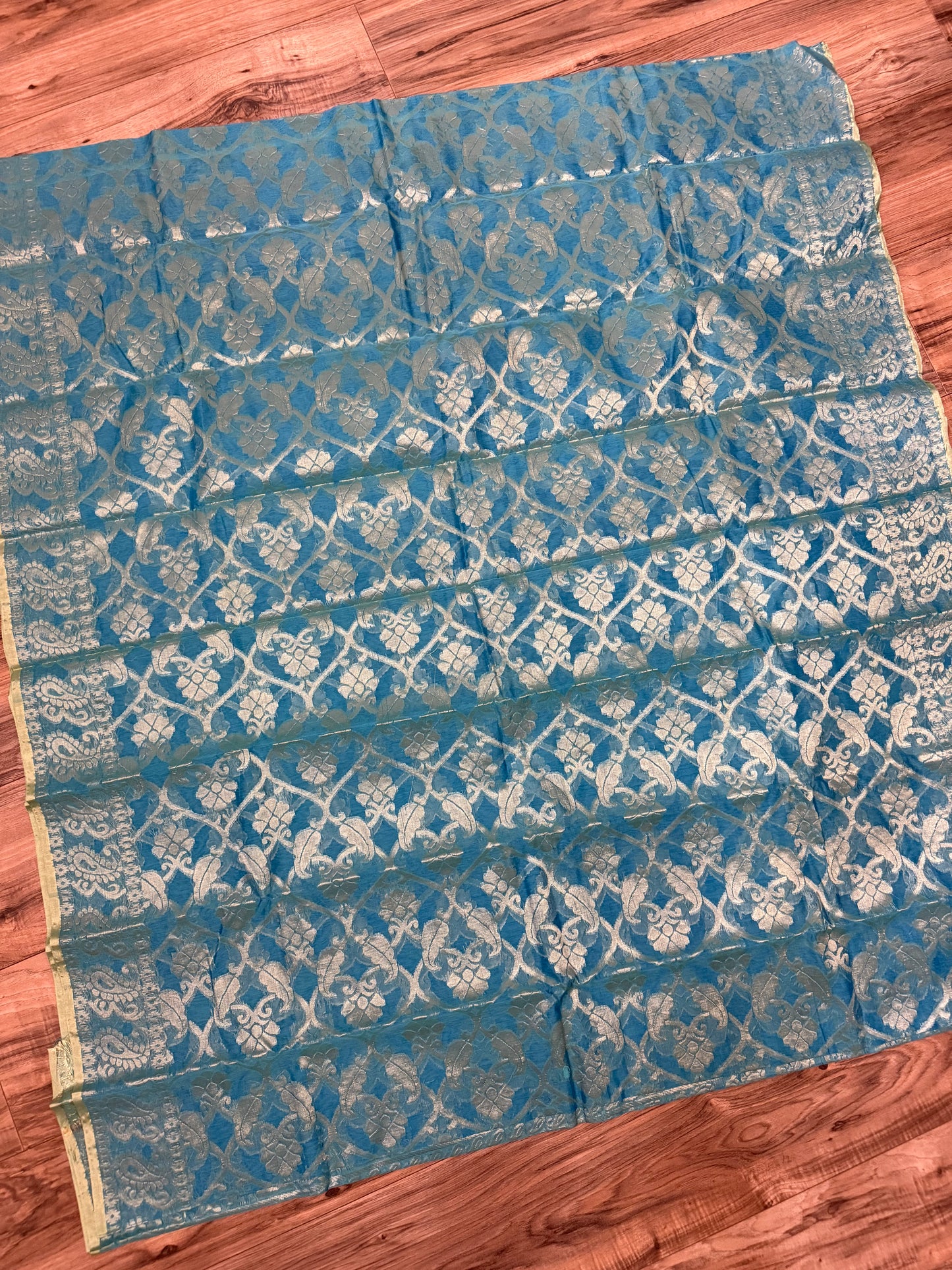HalfSilk Tangail Saree, Beautiful Merigold Color with Red and Golden Thread Work, Handloomed, Elegant, Classy Party Ware Sharee