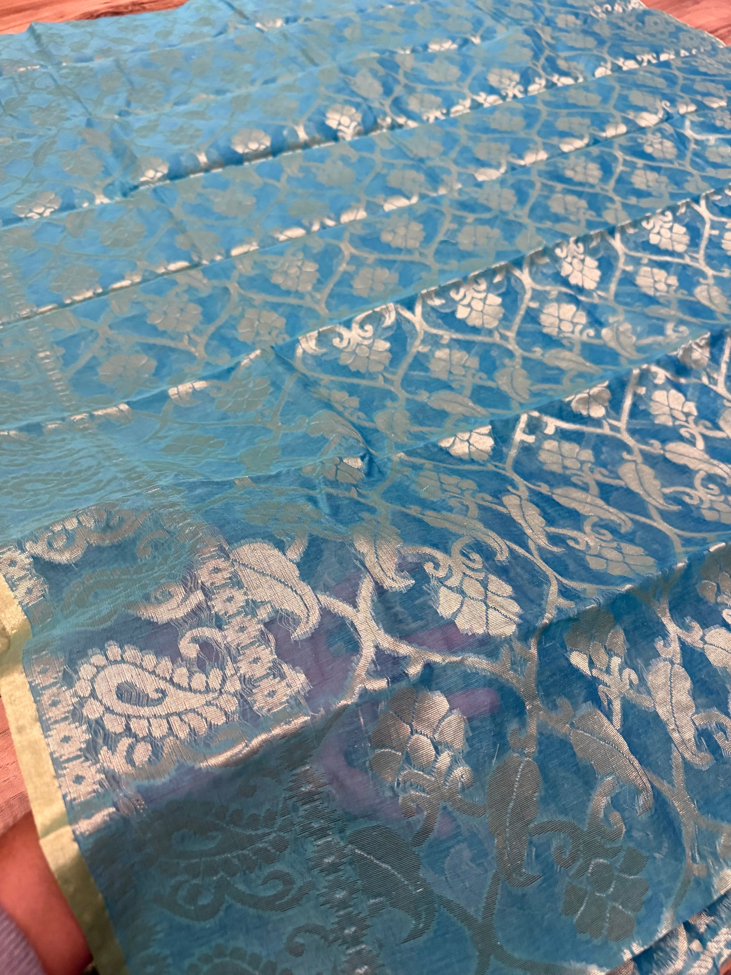 HalfSilk Tangail Saree, Beautiful Merigold Color with Red and Golden Thread Work, Handloomed, Elegant, Classy Party Ware Sharee