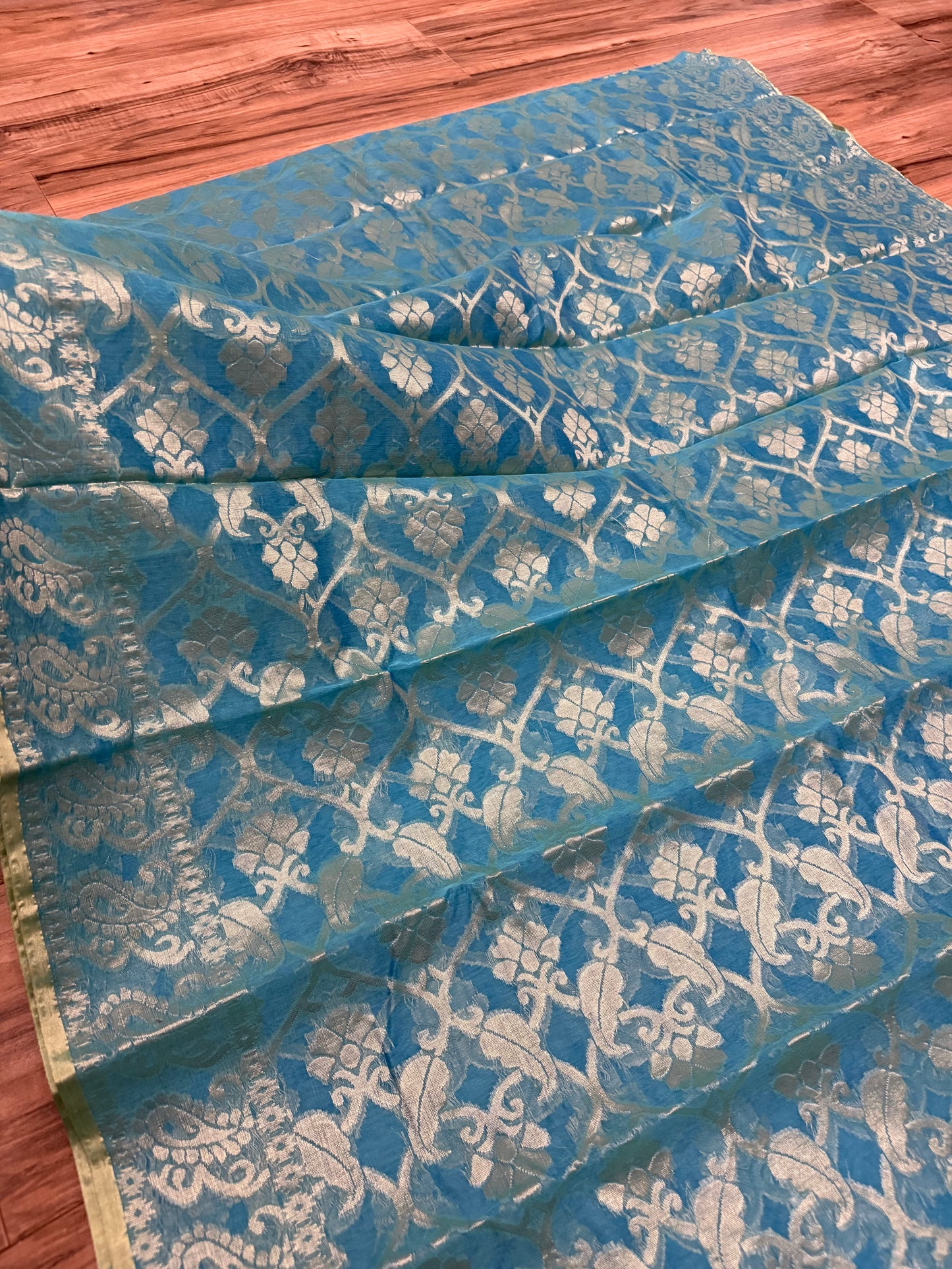 HalfSilk Tangail Saree, Beautiful Merigold Color with Red and Golden Thread Work, Handloomed, Elegant, Classy Party Ware Sharee