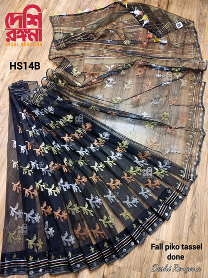 Olive Dhakai Jamdani Saree – Handloom Halfsilk 84 Count