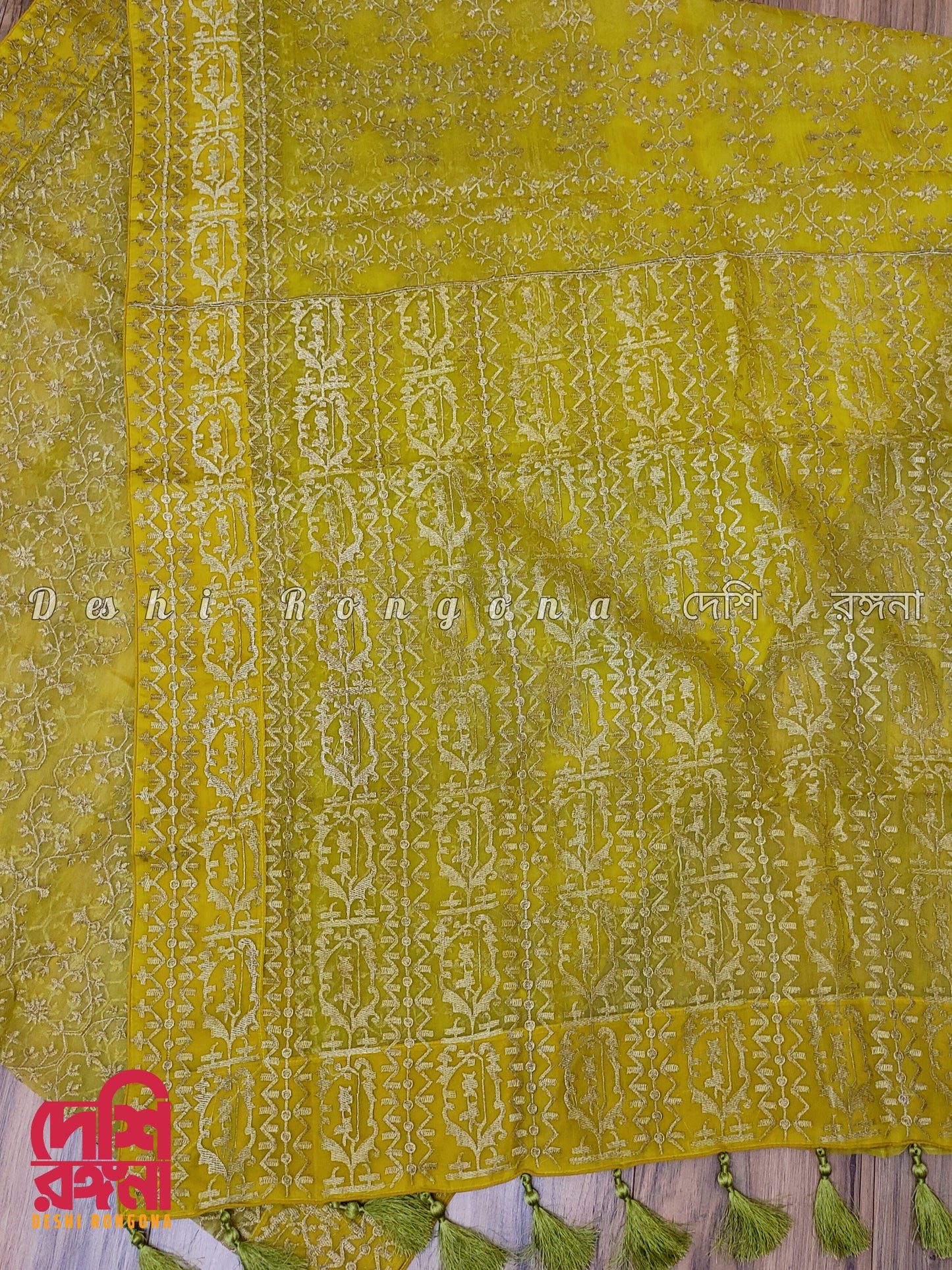 Original Moslin Hand Embroidery work Saree, Lemon Lime Color