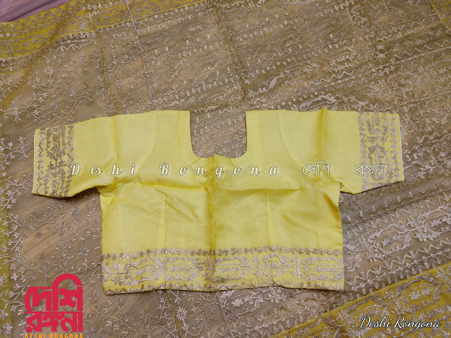 Original Moslin Hand Embroidery work Saree, Lemon Lime Color