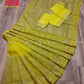 Original Moslin Hand Embroidery work Saree, Lemon Lime Color