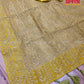 Original Moslin Hand Embroidery work Saree, Lemon Lime Color