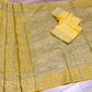 Original Moslin Hand Embroidery work Saree, Lemon Lime Color